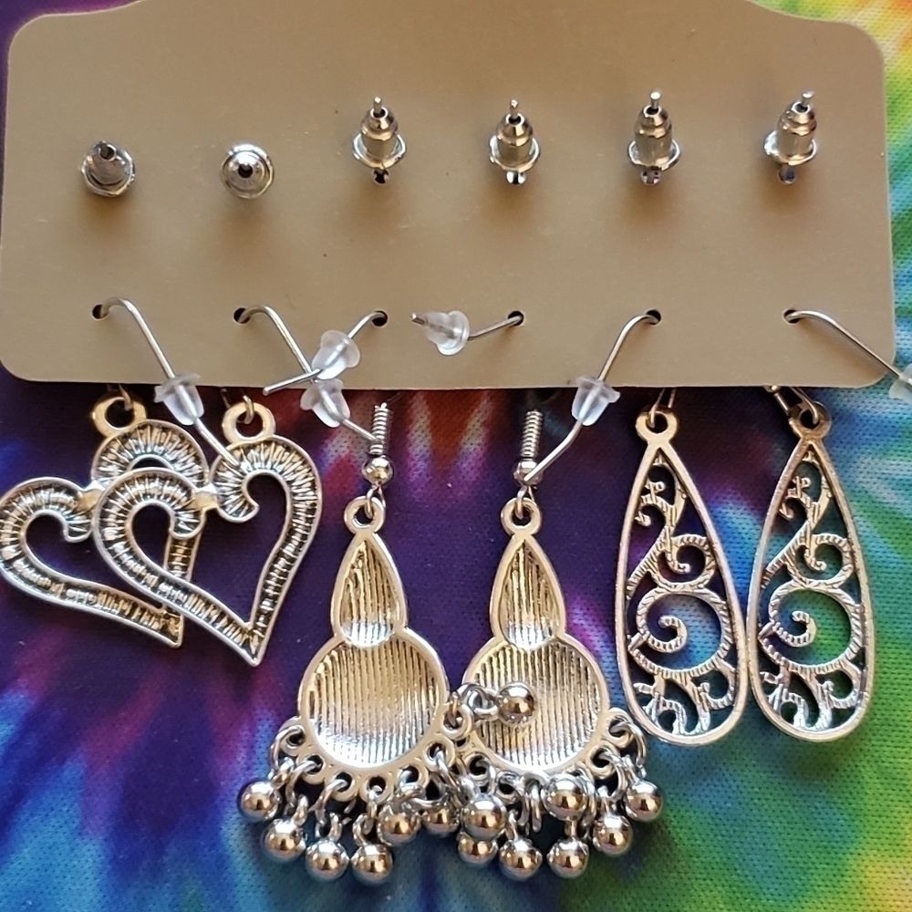 Nwt Silver Turquoise Boho Drop Dangle Earrings Stud Earrings Set of 6 - Picture 4 of 4